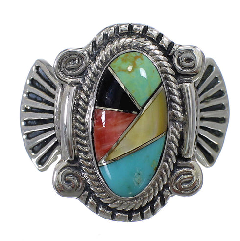Southwestern Sterling Silver And Multicolor Ring Size 8-1/4 EX56221